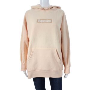 Supreme Unisex Pullover Hoodie Beige Cotton Crew Neck Long Sleeve Size M
